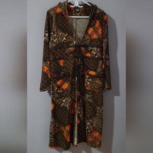 Animal Print Long Coat with Orange Accents